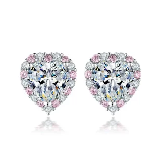 Heart Moissanite Earrings with Pink Moissanite Studs